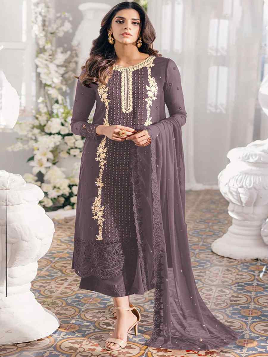 Gray Georgette Embroidered Festival Wedding Pant Salwar Kameez