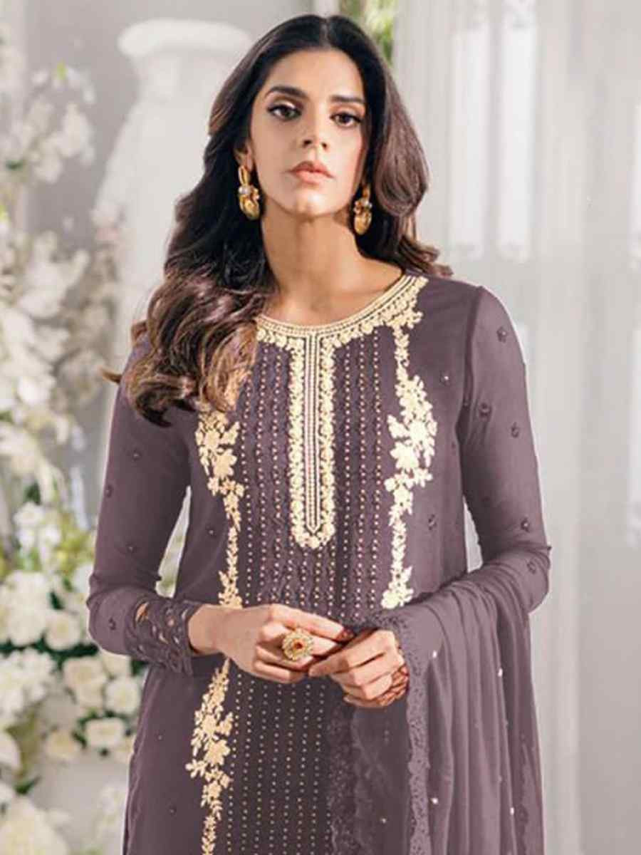 Gray Georgette Embroidered Festival Wedding Pant Salwar Kameez