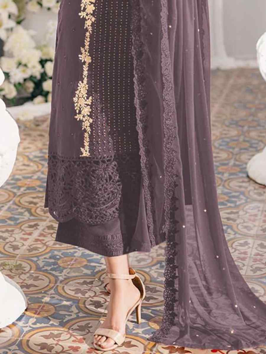 Gray Georgette Embroidered Festival Wedding Pant Salwar Kameez