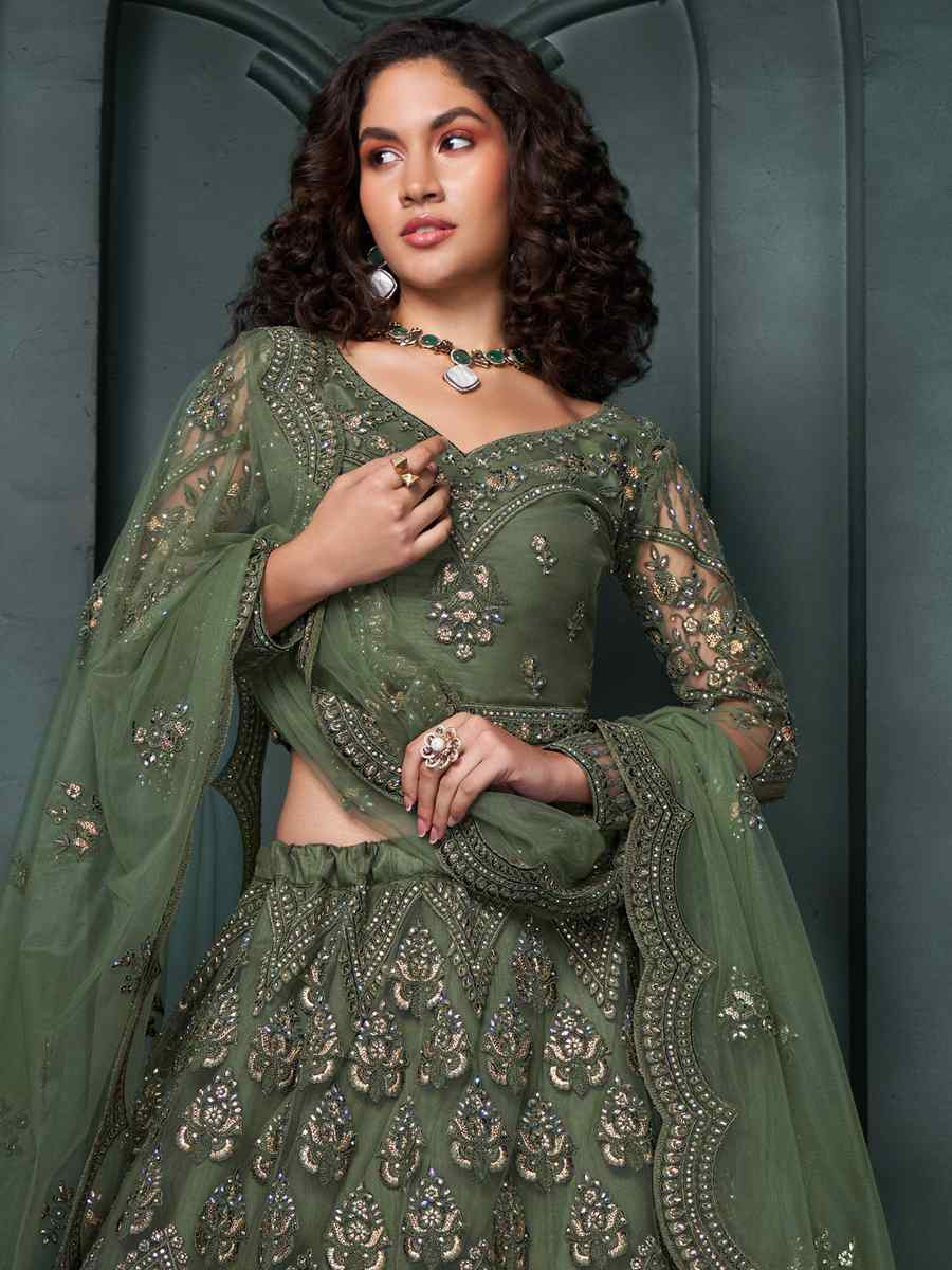 Gray Net Embroidered Bridesmaid Wedding Heavy Border Lehenga Choli