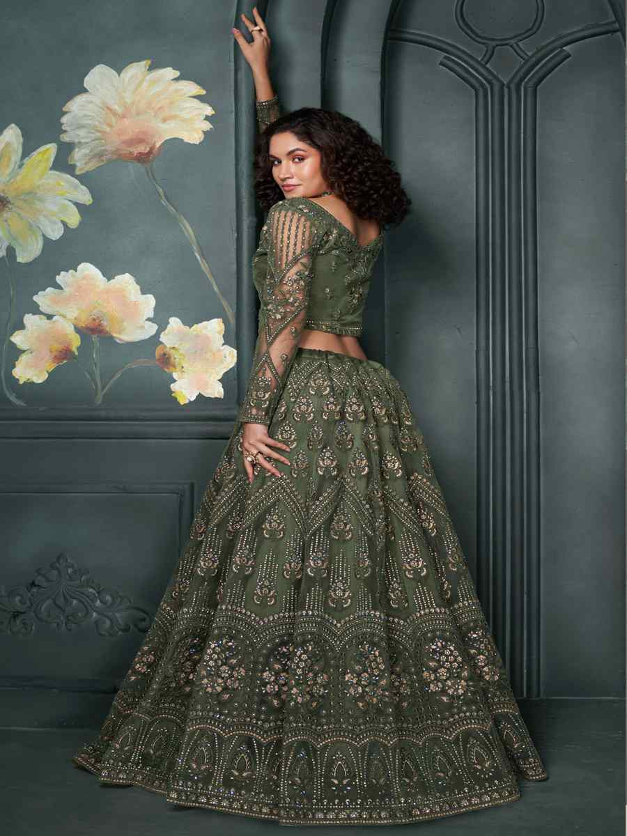 Gray Net Embroidered Bridesmaid Wedding Heavy Border Lehenga Choli