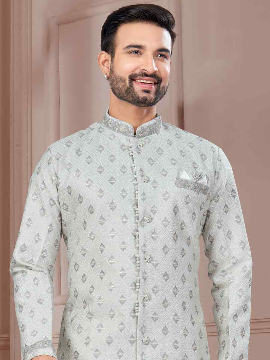 Gray Silk Dupion Embroidered Festival Wedding Sherwani