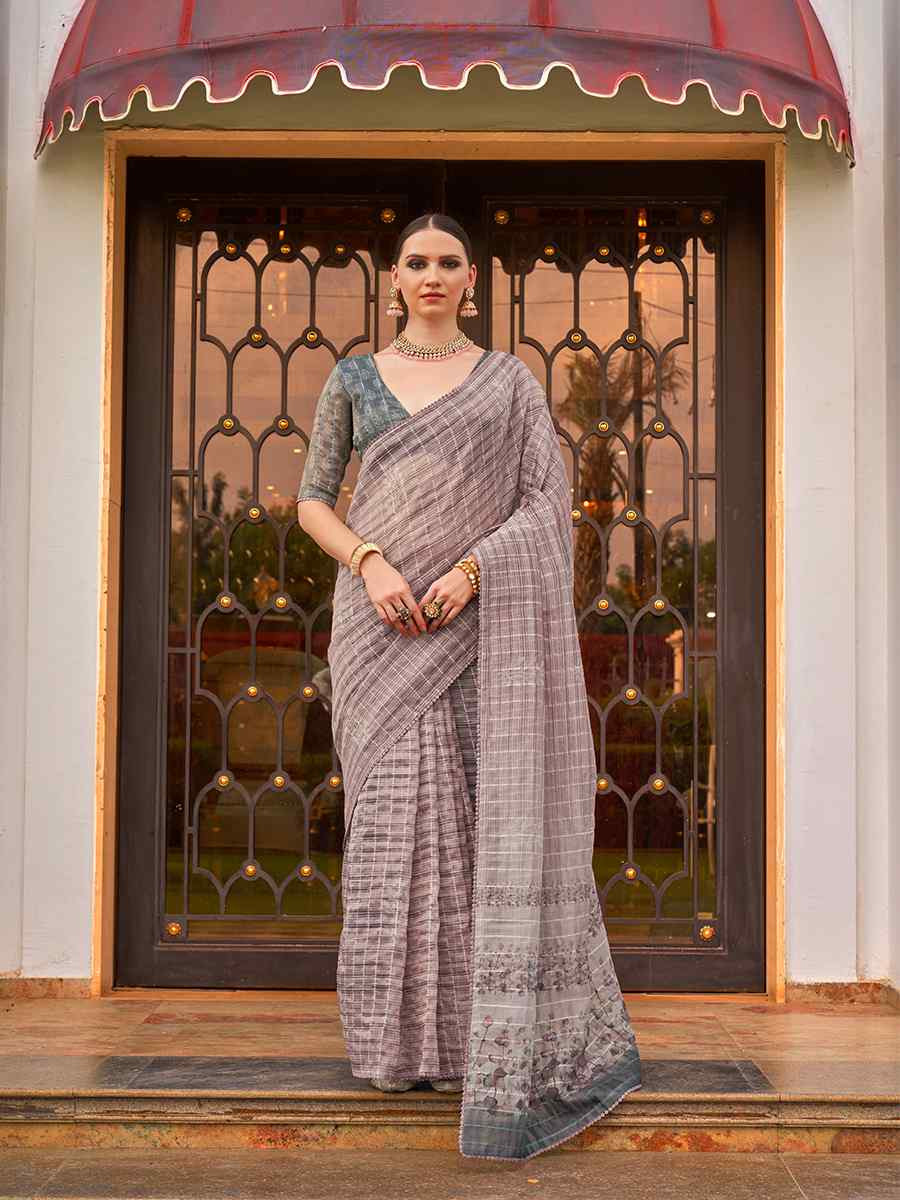 Gray Tissue Silk Printed Festival Casual Contemporary Saree