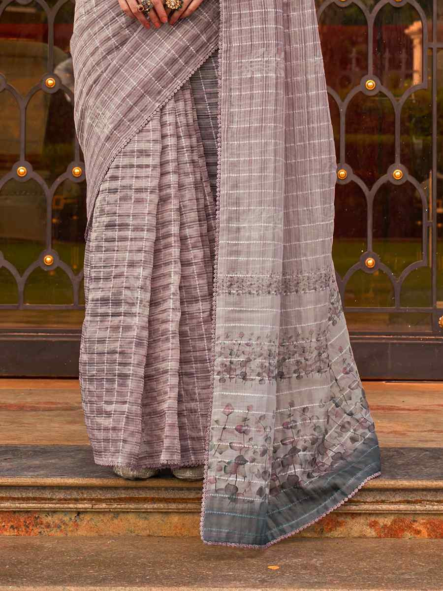 Gray Tissue Silk Printed Festival Casual Contemporary Saree