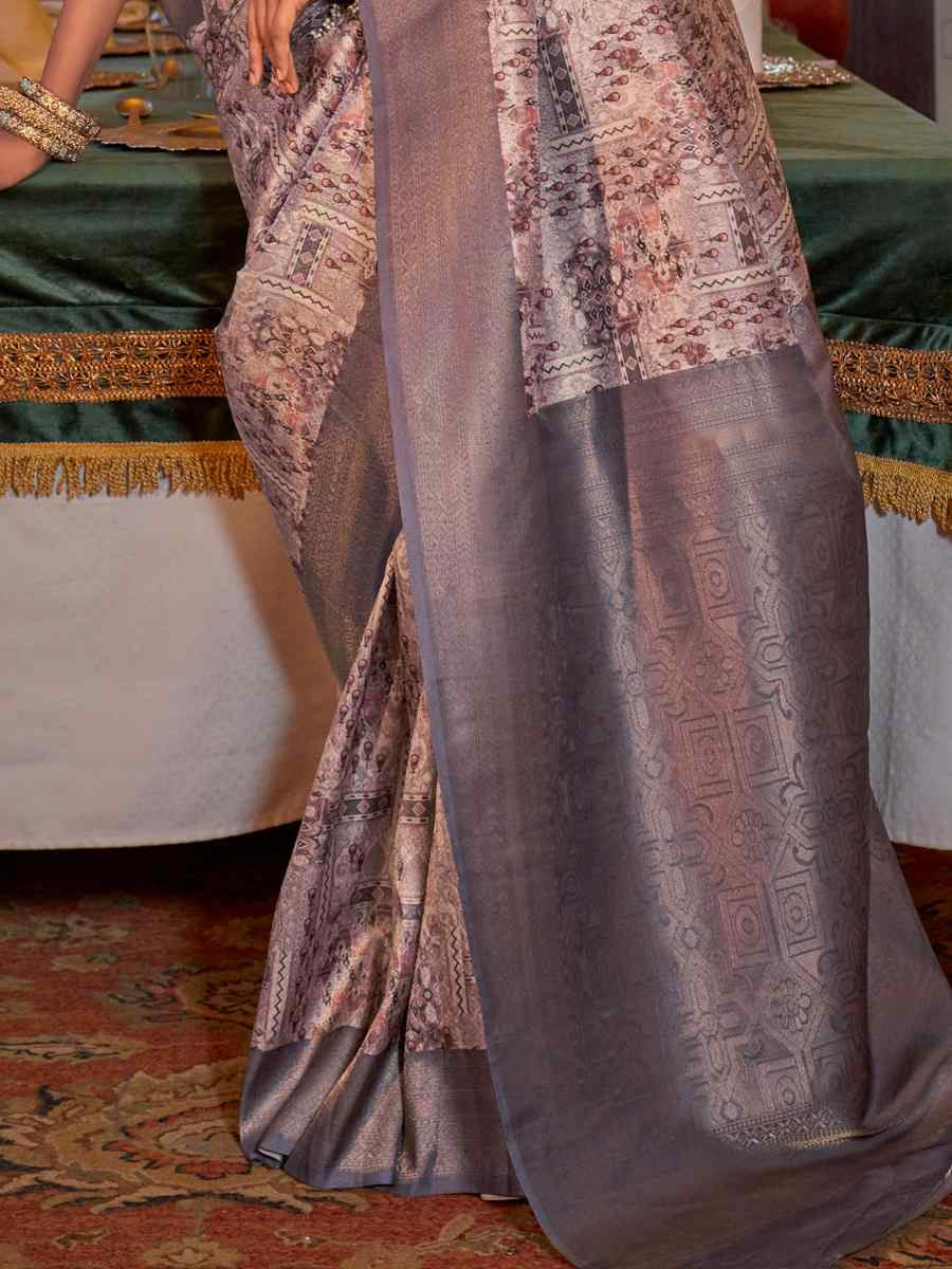 Gray Tusser Silk Handwoven Festival Wedding Heavy Border Saree