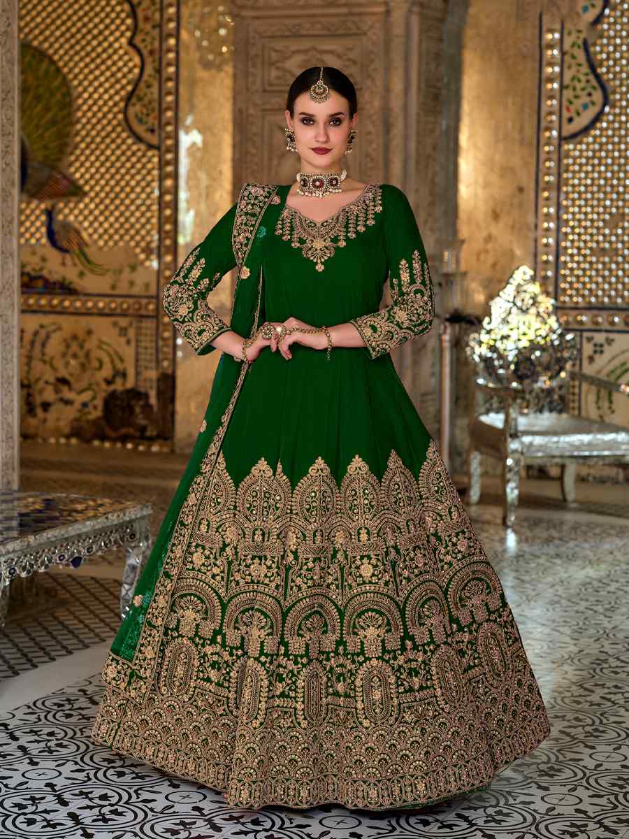 Green 9000 Velvet  Embroidered Festival Wedding Anarkali Salwar Kameez