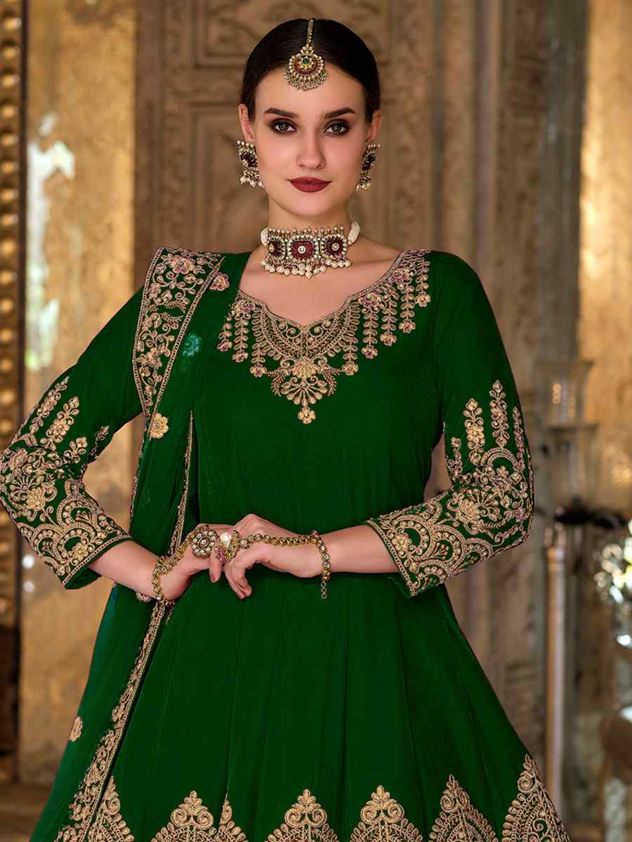 Green 9000 Velvet  Embroidered Festival Wedding Anarkali Salwar Kameez