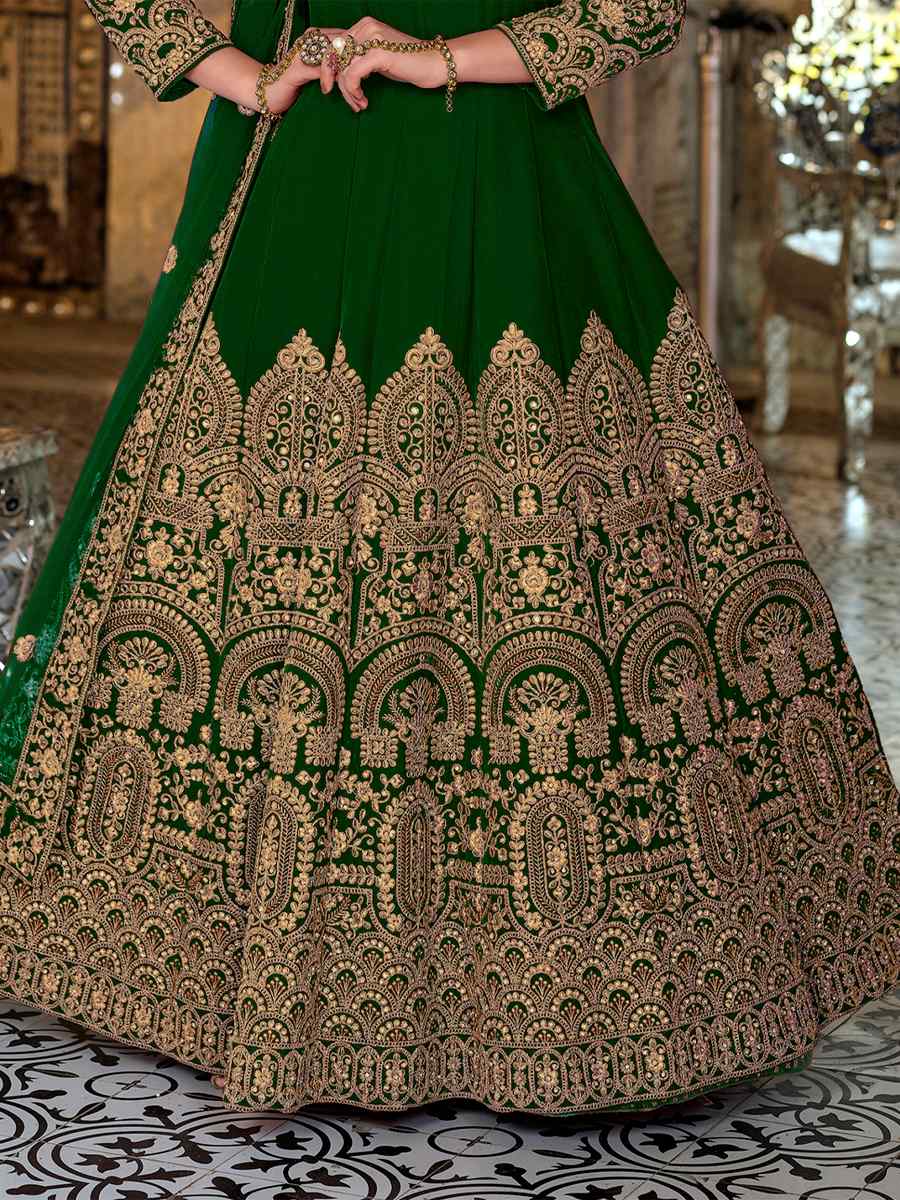 Green 9000 Velvet  Embroidered Festival Wedding Anarkali Salwar Kameez