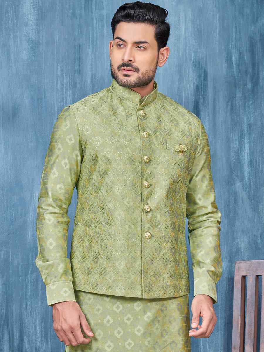 Green Art Banarasi Silk Woven Festival Wedding Kurta