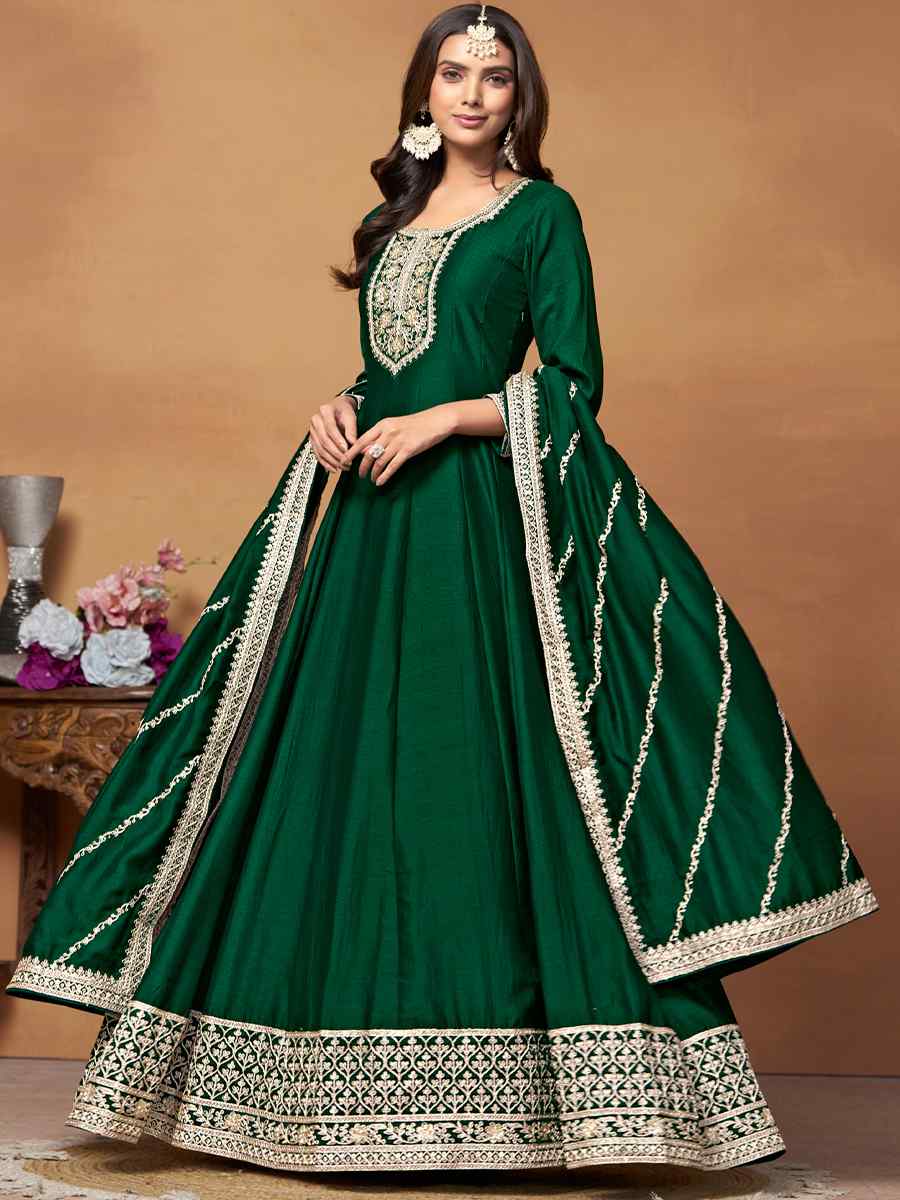 Green Art Silk Embroidered Festival Mehendi Anarkali Salwar Kameez