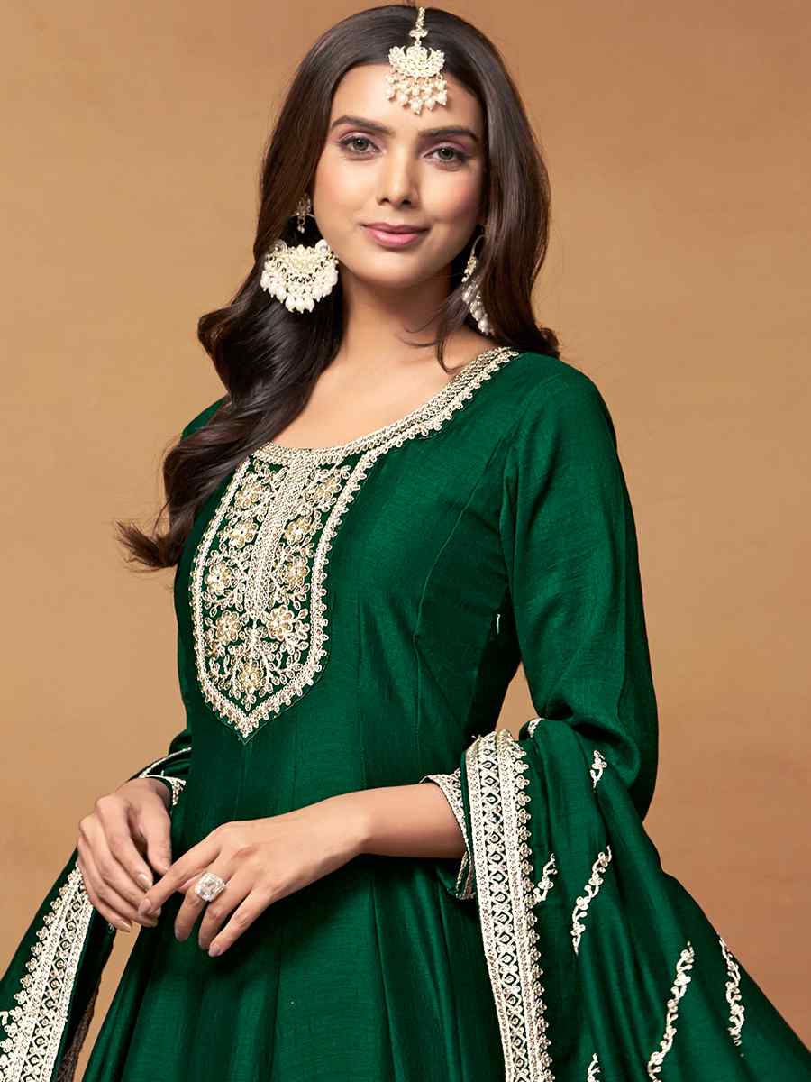 Green Art Silk Embroidered Festival Mehendi Anarkali Salwar Kameez