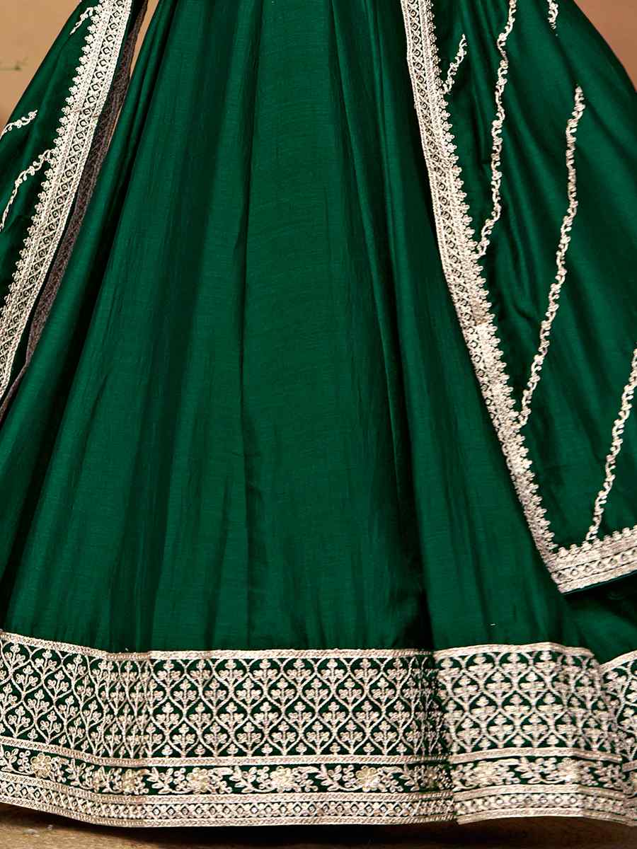 Green Art Silk Embroidered Festival Mehendi Anarkali Salwar Kameez