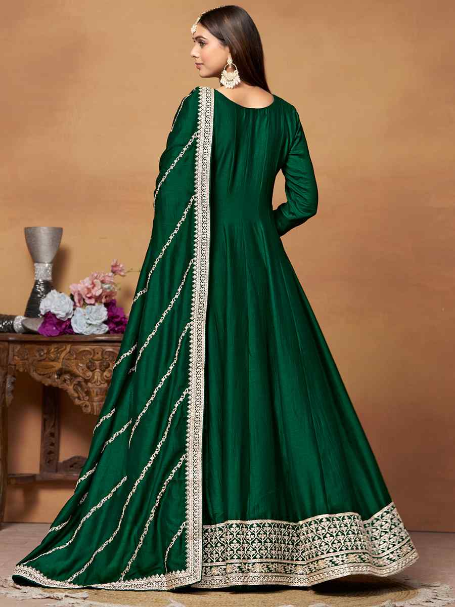 Green Art Silk Embroidered Festival Mehendi Anarkali Salwar Kameez