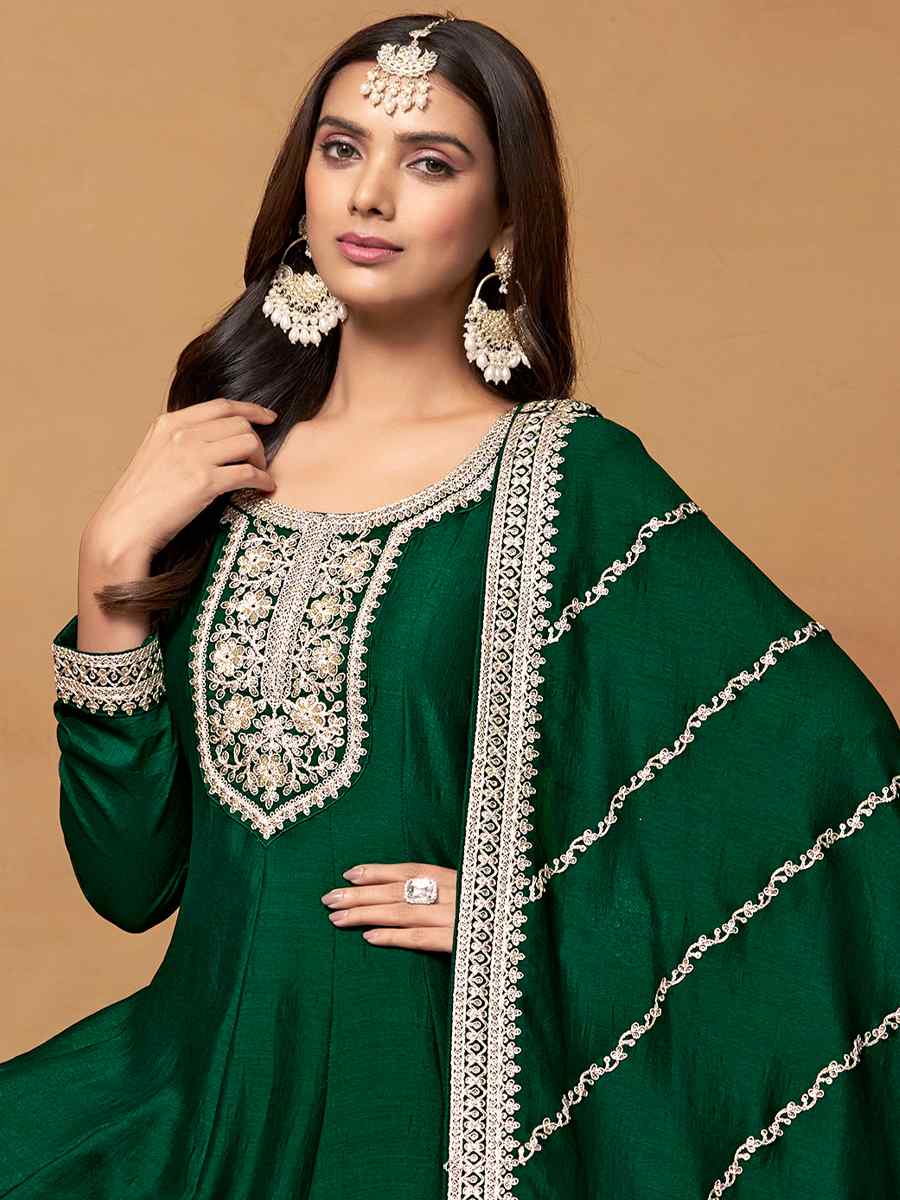 Green Art Silk Embroidered Festival Mehendi Anarkali Salwar Kameez