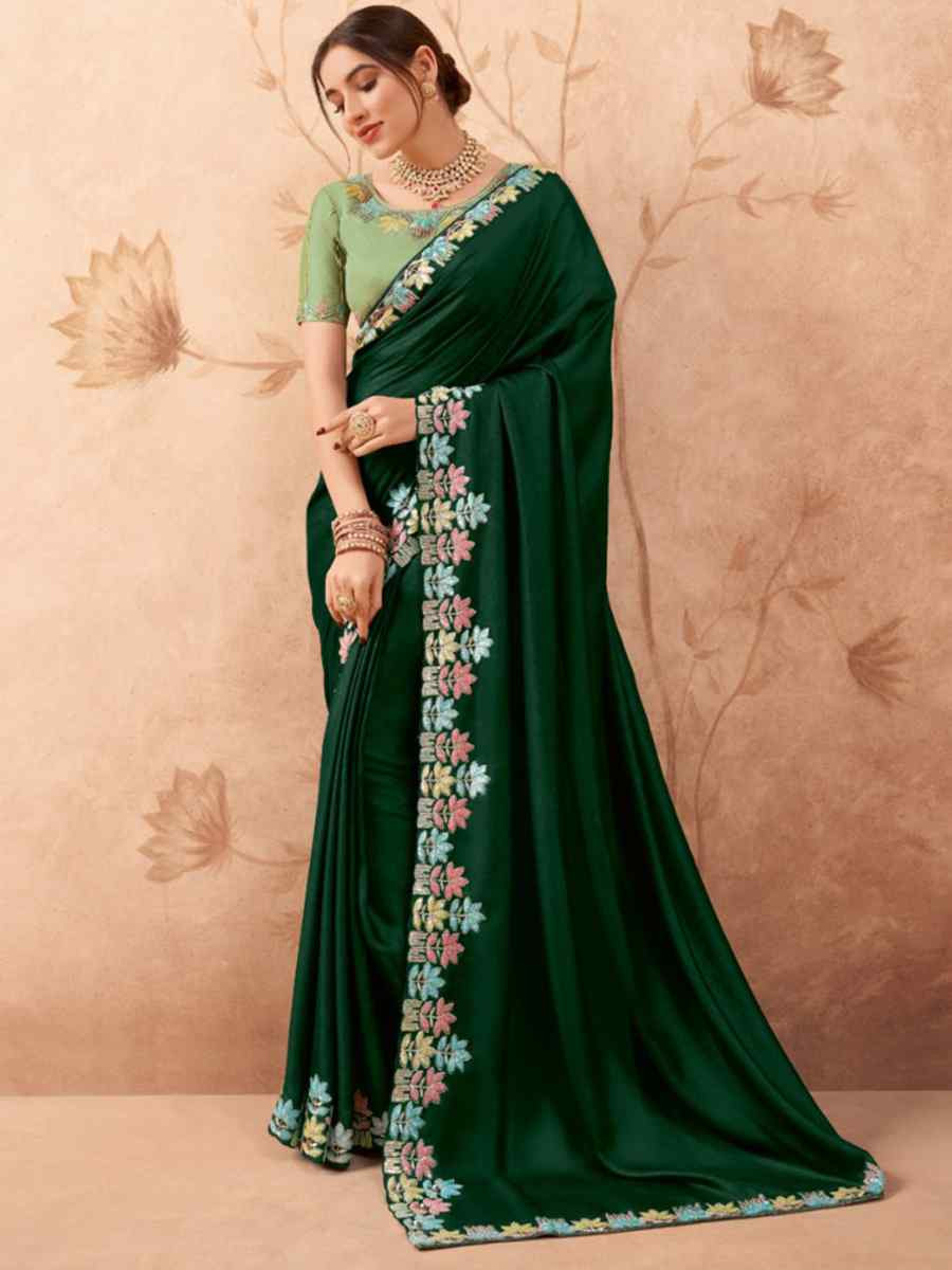 Green Art Silk Embroidered Festival Wedding Heavy Border Saree