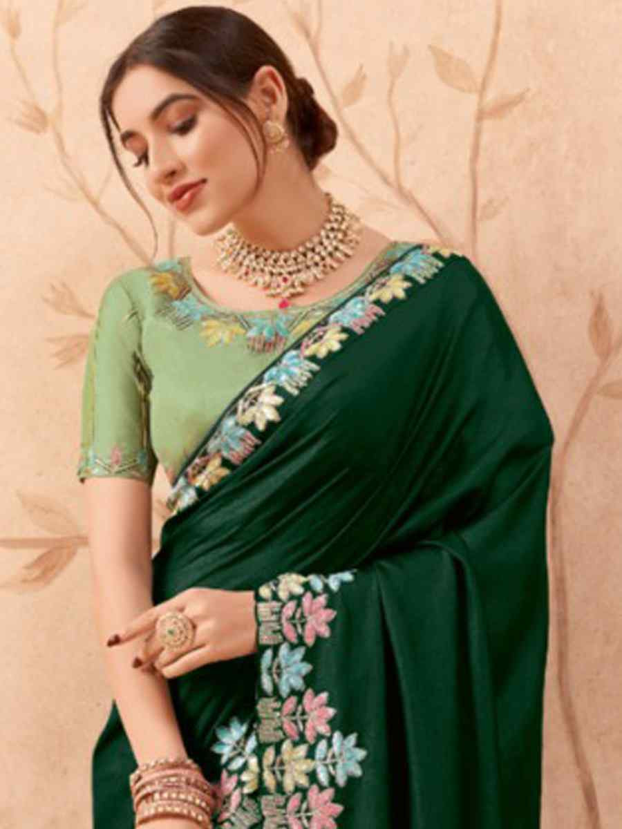 Green Art Silk Embroidered Festival Wedding Heavy Border Saree