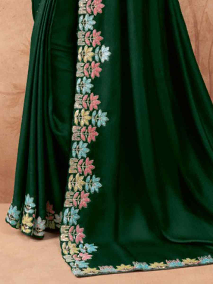 Green Art Silk Embroidered Festival Wedding Heavy Border Saree