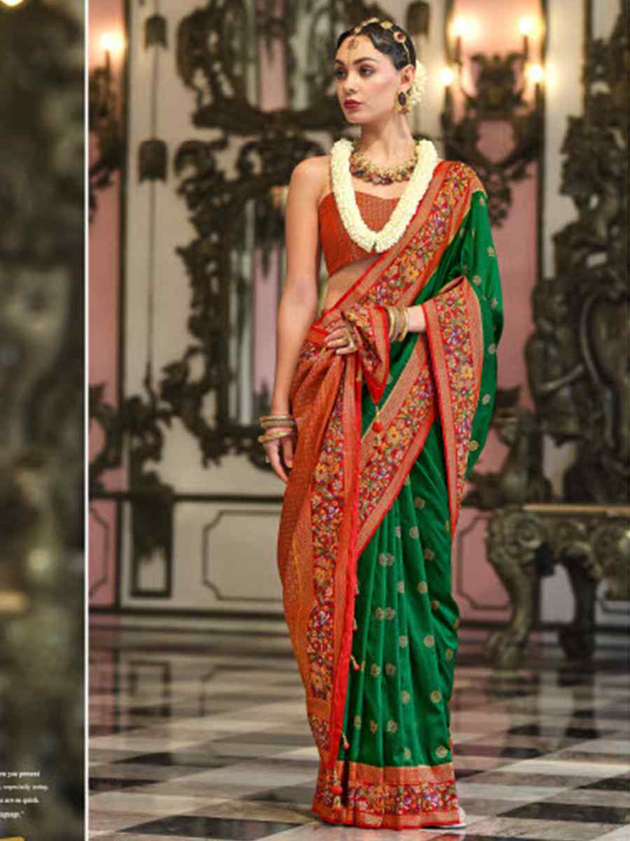 Green Banarasi Poly Viscose Silk Handwoven Festival Wedding Heavy Border Saree