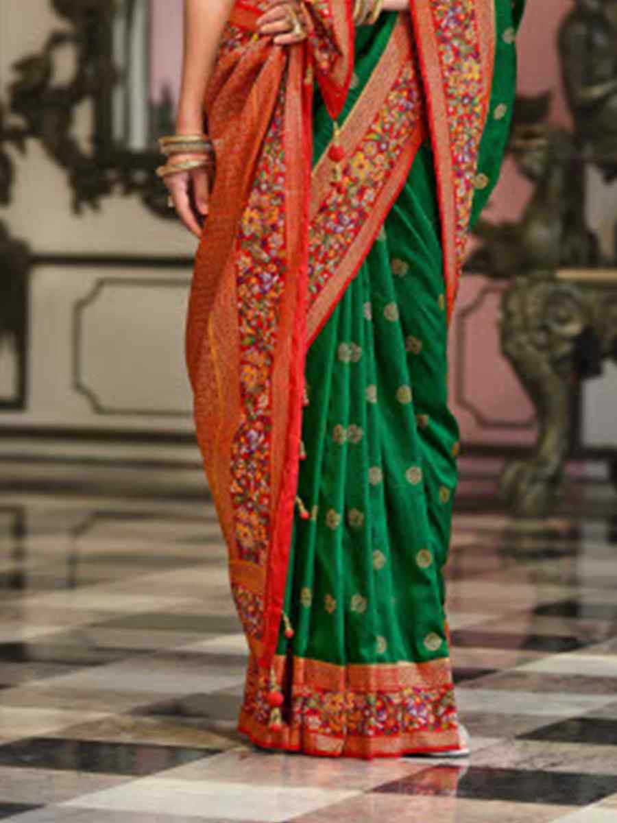 Green Banarasi Poly Viscose Silk Handwoven Festival Wedding Heavy Border Saree