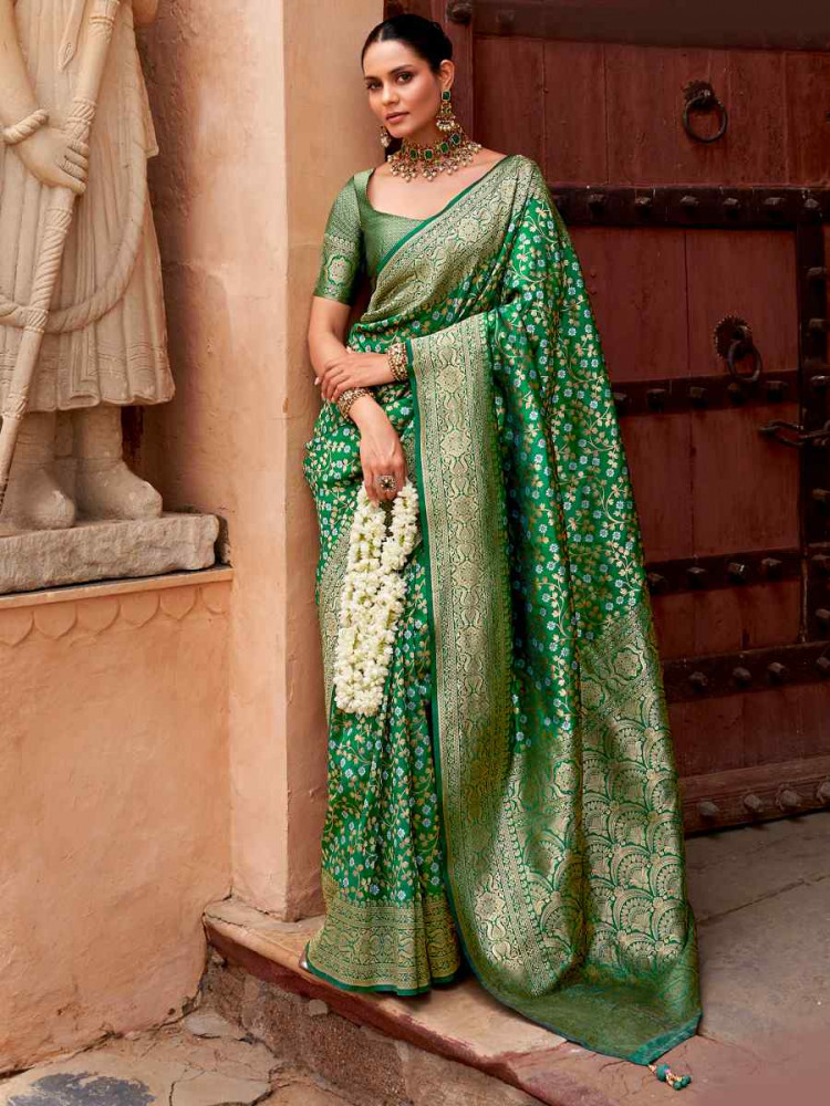 Green Banarasi Silk  Handwoven Festival Casual Heavy Border Saree