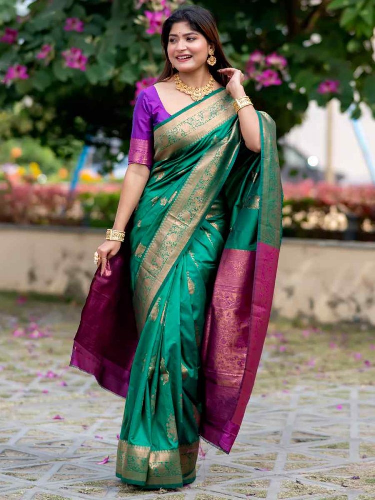 Green Banarasi Silk Handwoven Festival Wedding Heavy Border Saree