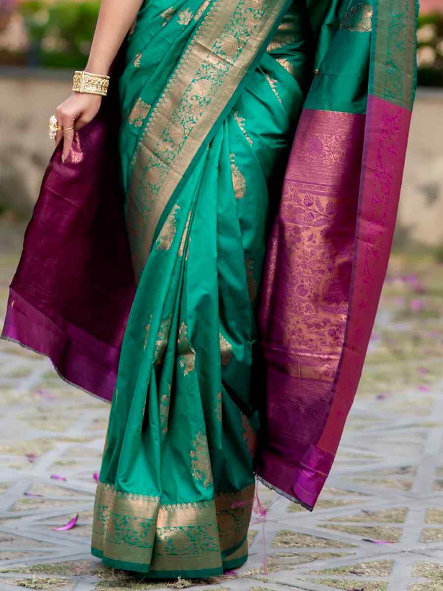 Green Banarasi Silk Handwoven Festival Wedding Heavy Border Saree