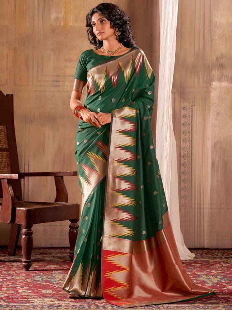 Green Banarasi Silk Handwoven Wedding Festival Heavy Border Saree