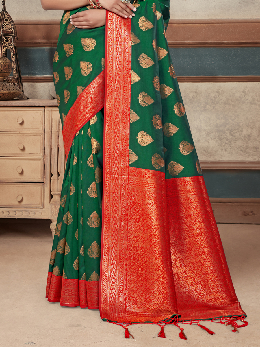 Green Banarasi Silk Handwoven Wedding Festival Heavy Border Saree