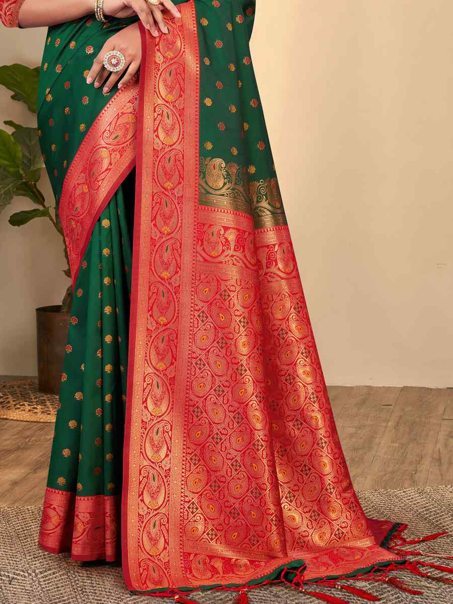 Green Banarasi Silk Handwoven Wedding Festival Heavy Border Saree