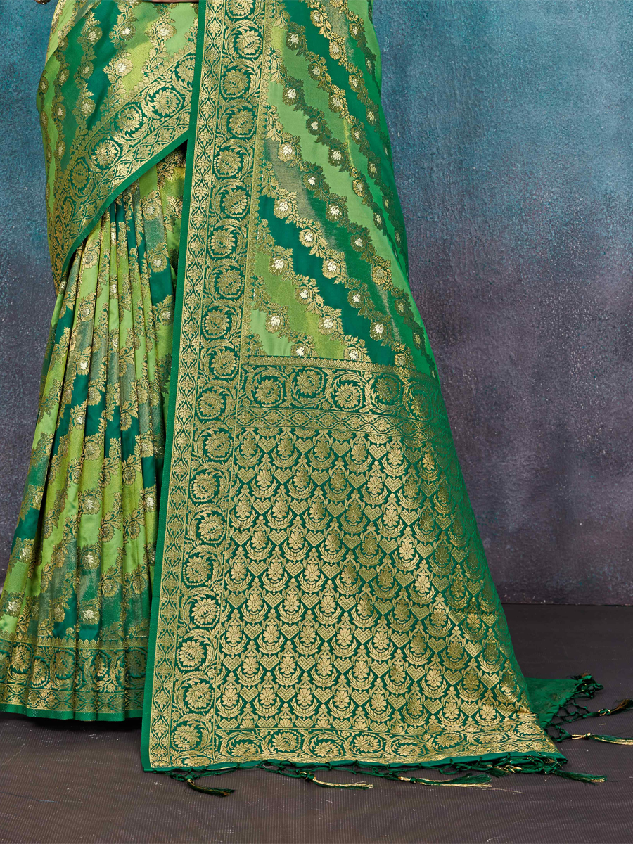 Green Banarasi Silk Handwoven Wedding Festival Heavy Border Saree