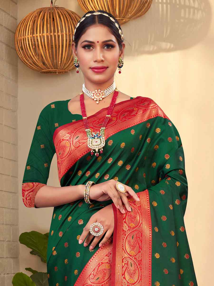 Green Banarasi Silk Handwoven Wedding Festival Heavy Border Saree