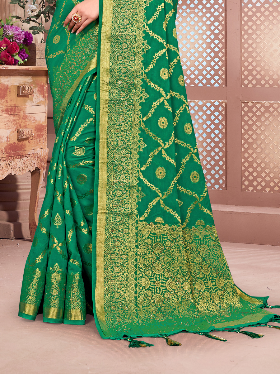 Green Banarasi Silk Handwoven Wedding Festival Heavy Border Saree