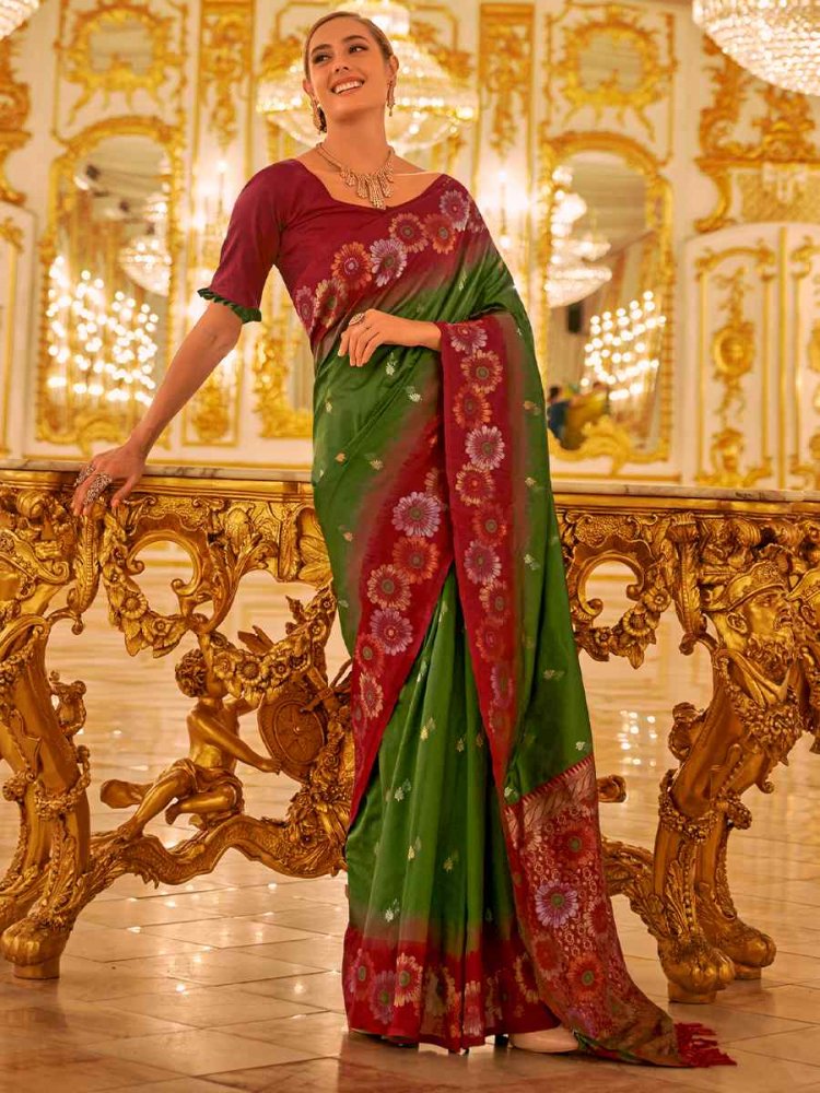Green Banarasi Silk Printed Casual Festival Contemporary Saree
