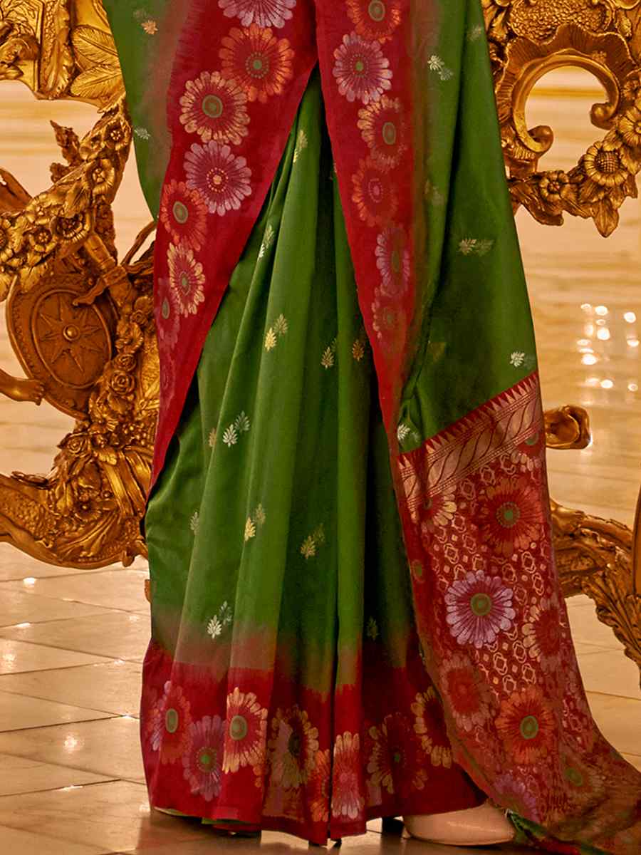 Green Banarasi Silk Printed Casual Festival Contemporary Saree