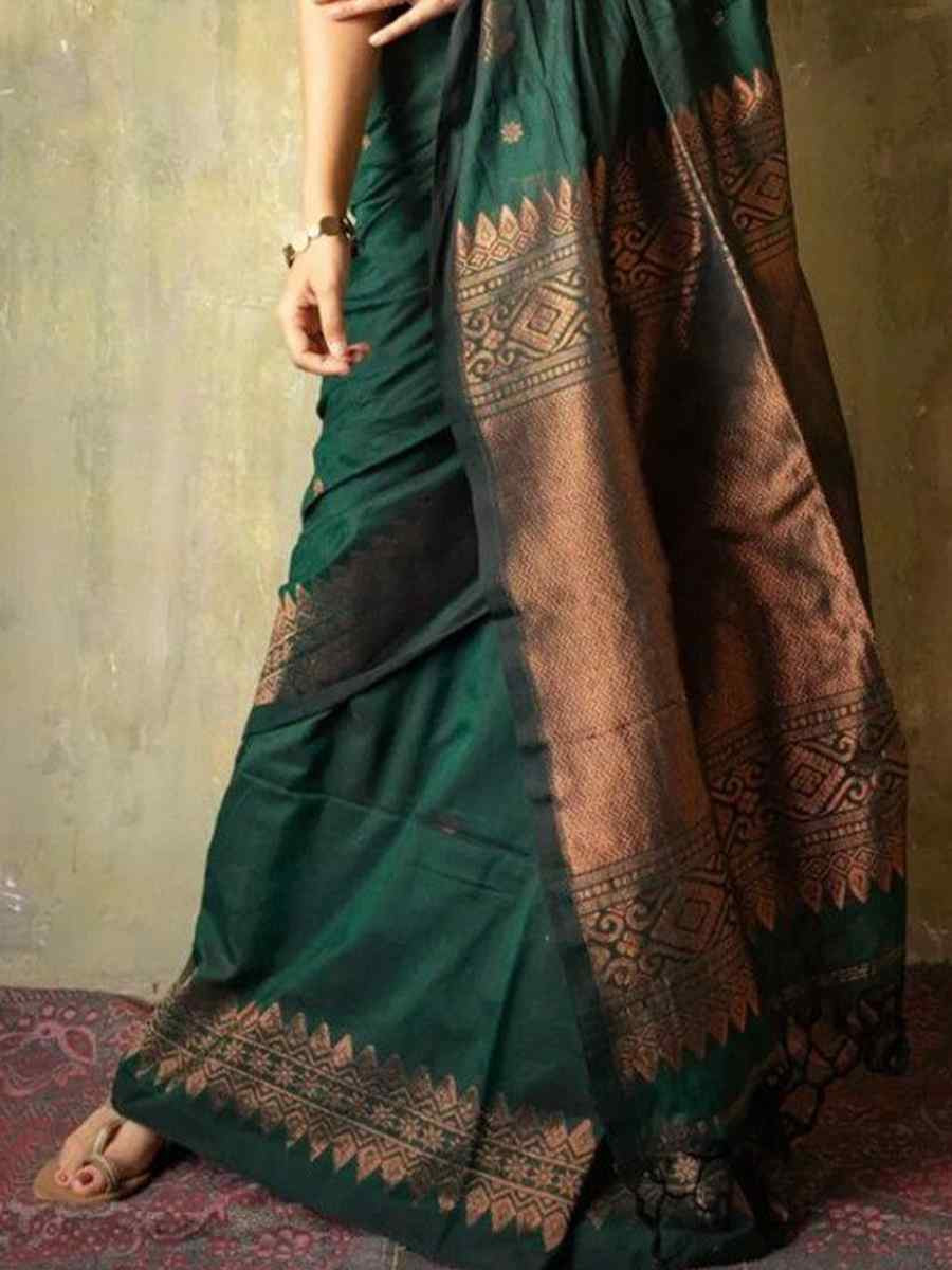 Green Banarasi Soft Silk Handwoven Festival Casual Heavy Border Saree