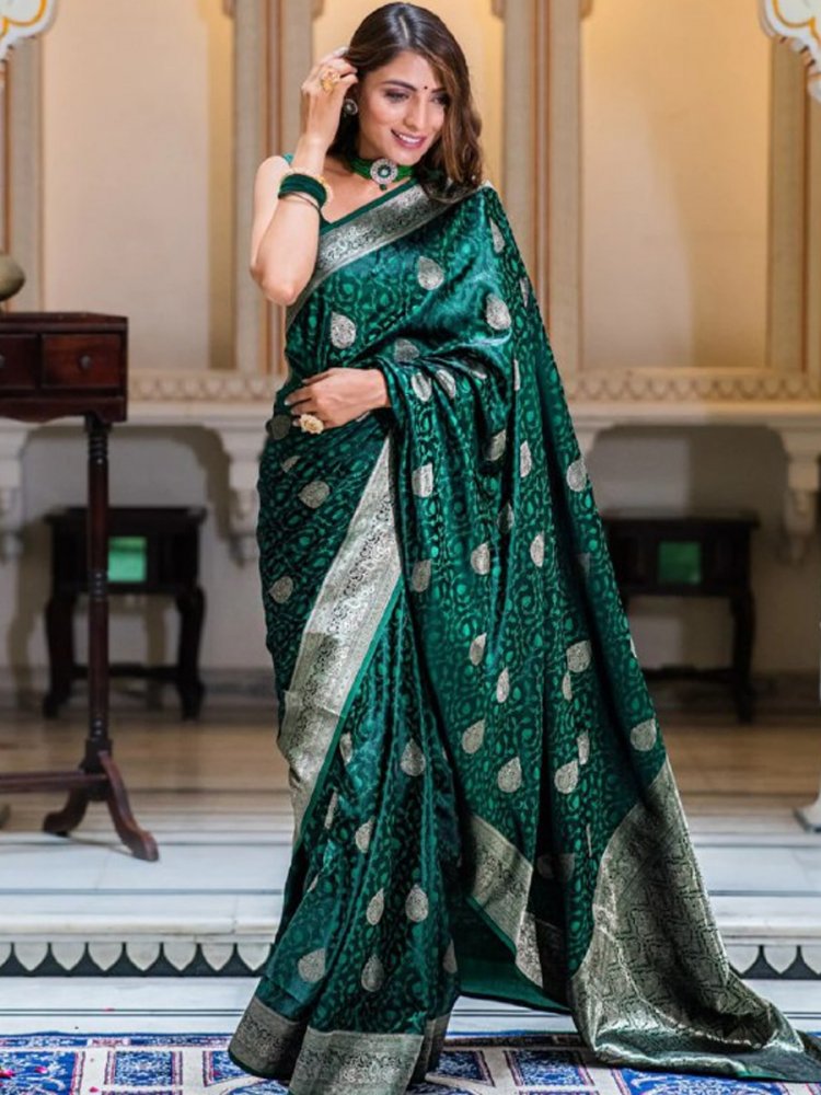 Green Banarasi Soft Silk Handwoven Festival Casual Heavy Border Saree