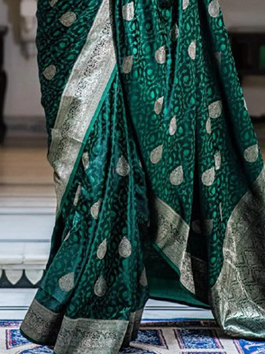 Green Banarasi Soft Silk Handwoven Festival Casual Heavy Border Saree