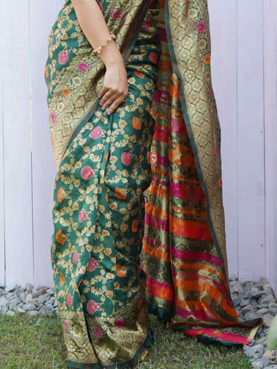 Green Banarasi Soft Silk Handwoven Festival Wedding Heavy Border Saree