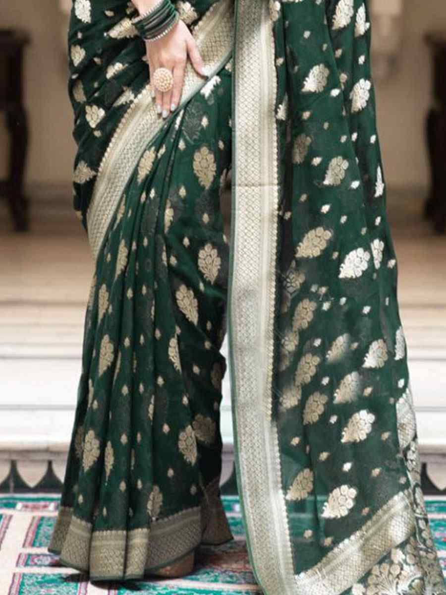 Green Banarasi Soft Silk Handwoven Wedding Festival Heavy Border Saree