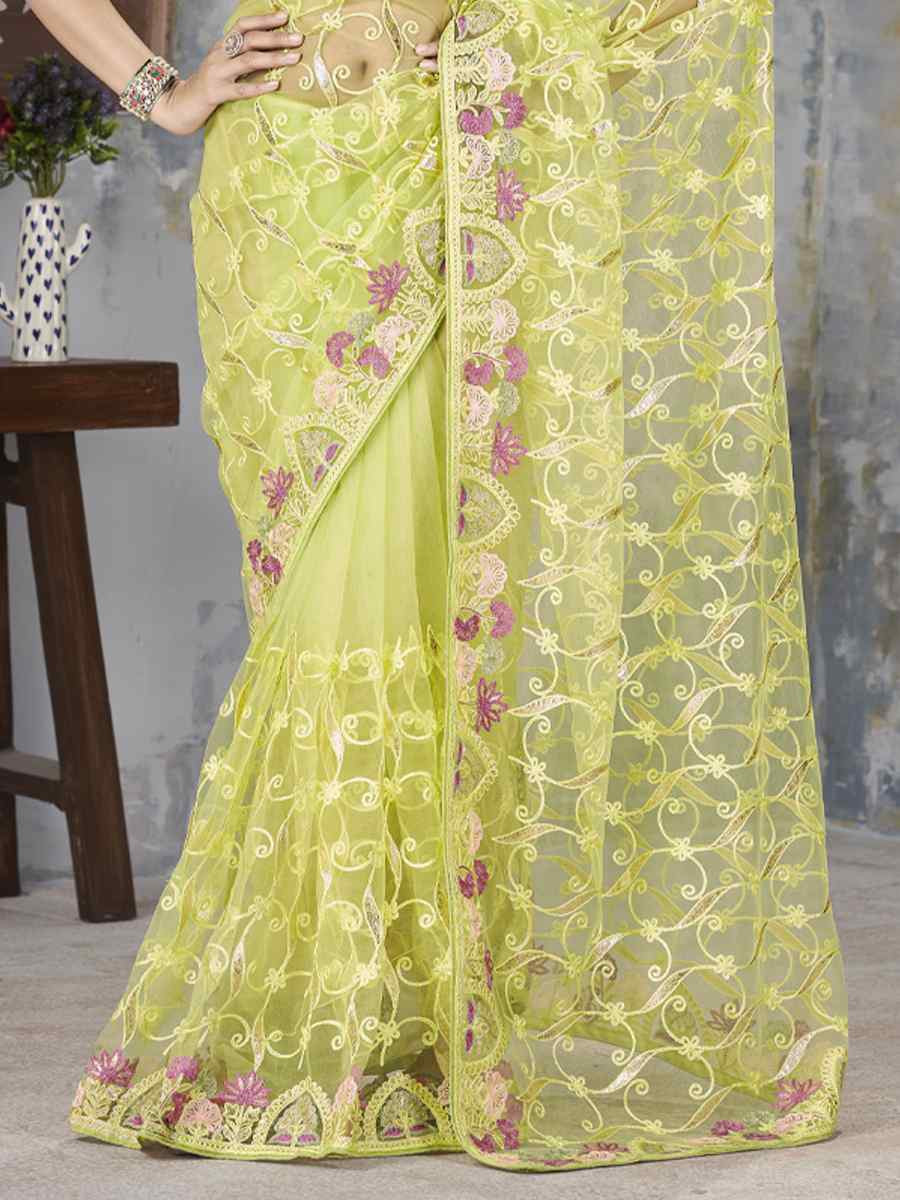 Green Butterfly Net Handwoven Festival Wedding Heavy Border Saree