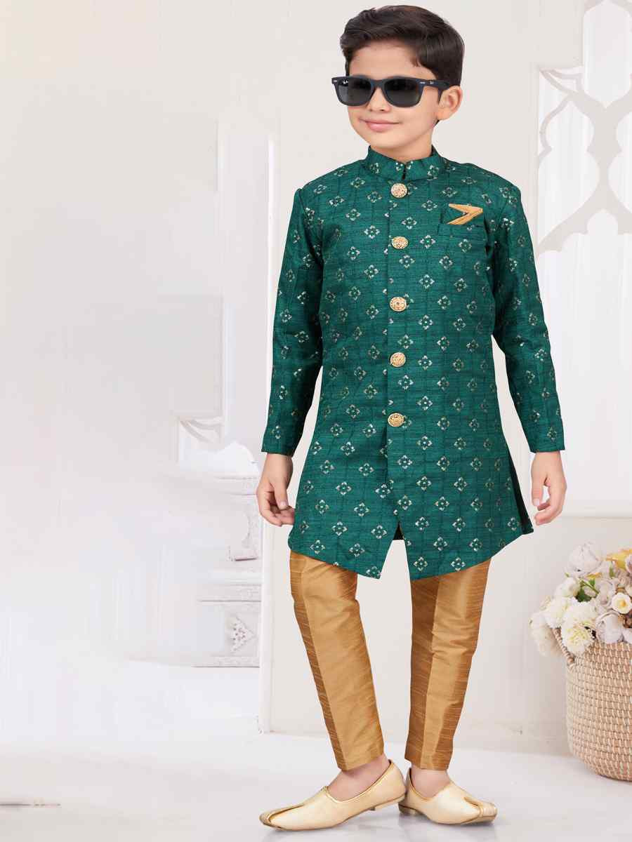 Green Champion Silk Embroidered Festival Wedding Kurta Pyjama Boys Wear