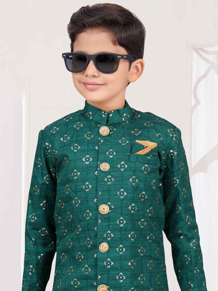 Green Champion Silk Embroidered Festival Wedding Kurta Pyjama Boys Wear