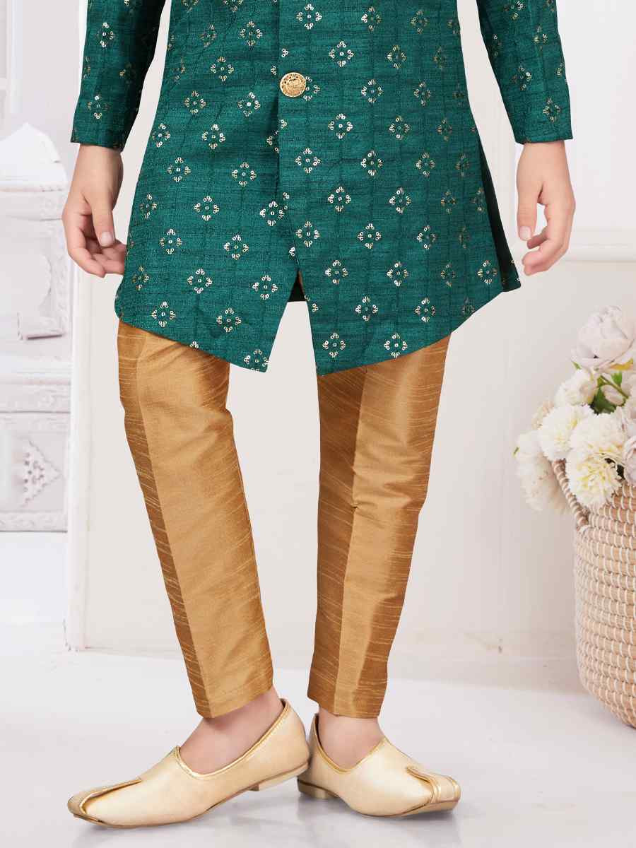 Green Champion Silk Embroidered Festival Wedding Kurta Pyjama Boys Wear