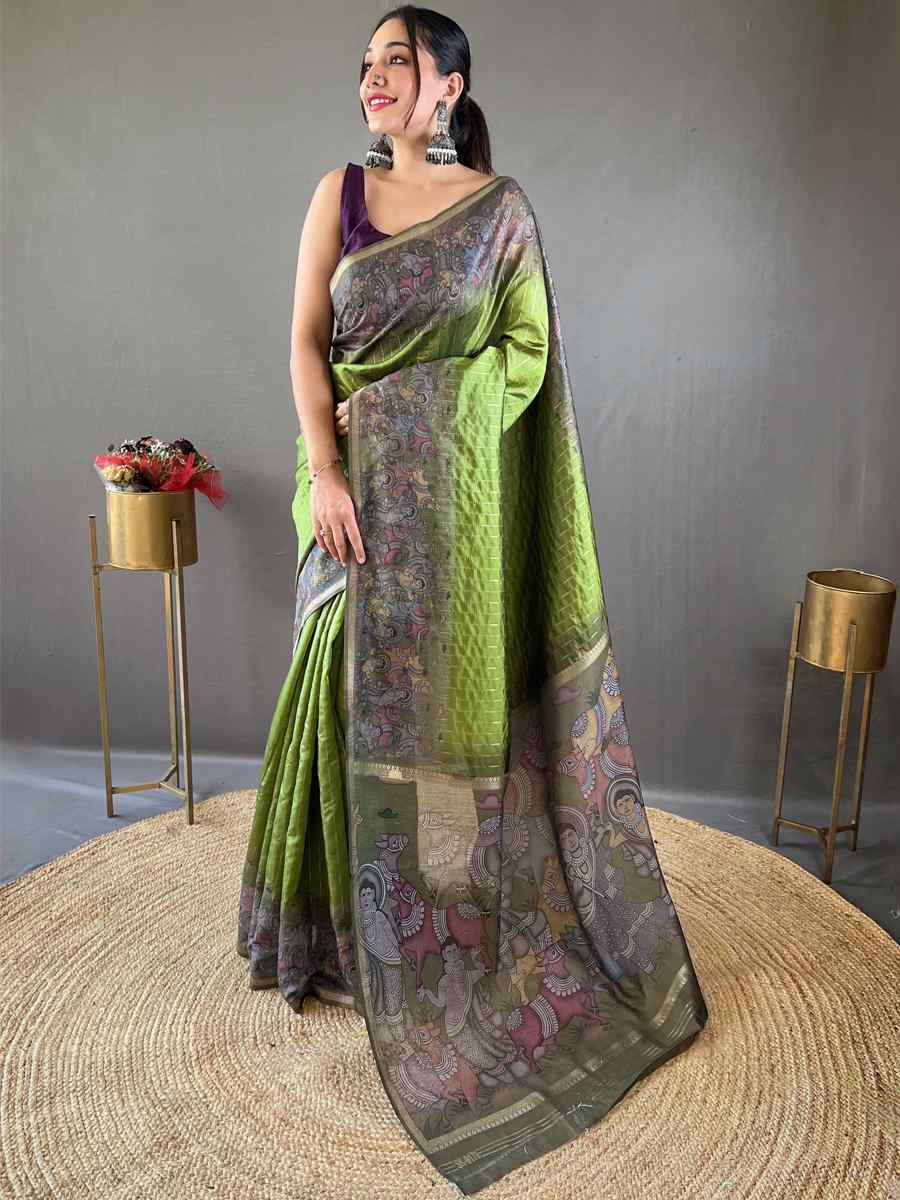 Green Chanderi Silk Handwoven Festival Wedding Heavy Border Saree