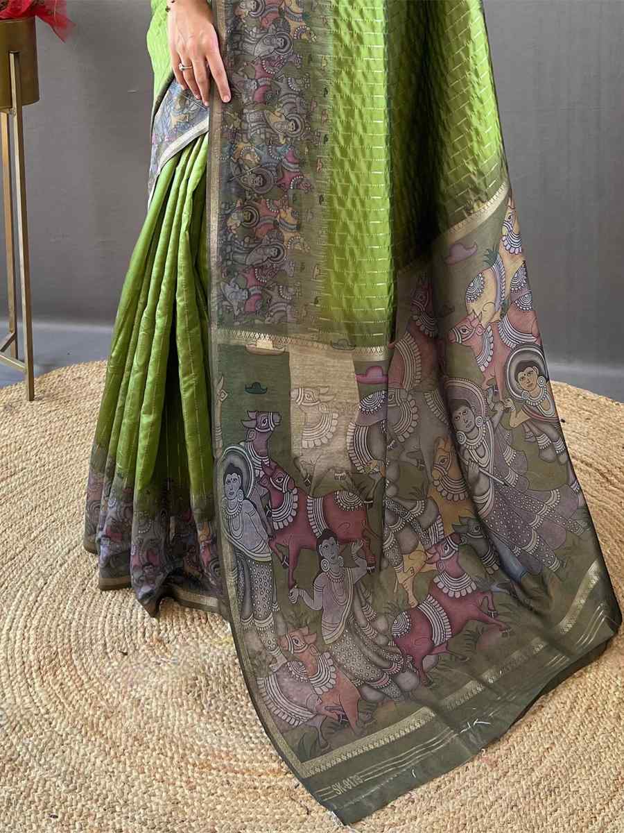 Green Chanderi Silk Handwoven Festival Wedding Heavy Border Saree