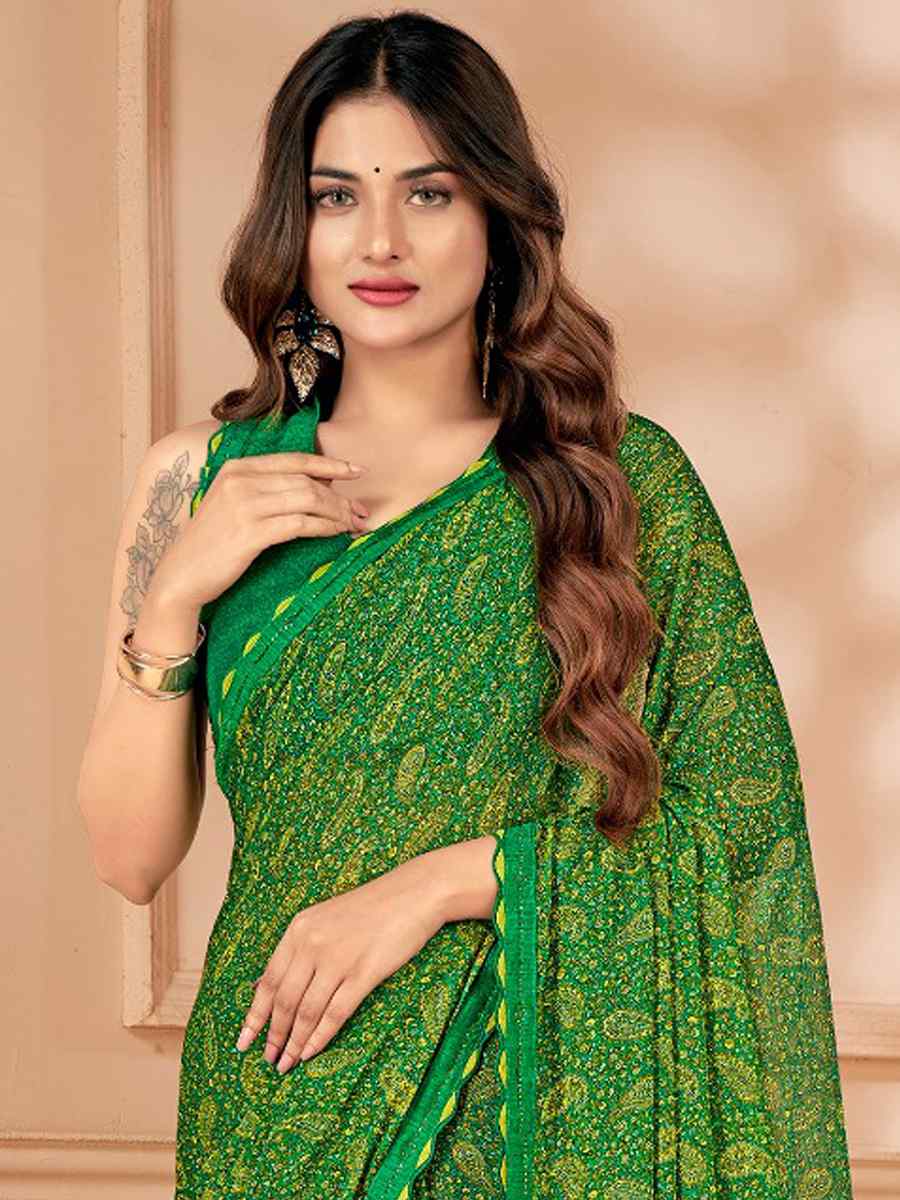 Green Chiffon Printed Festival Casual Contemporary Saree