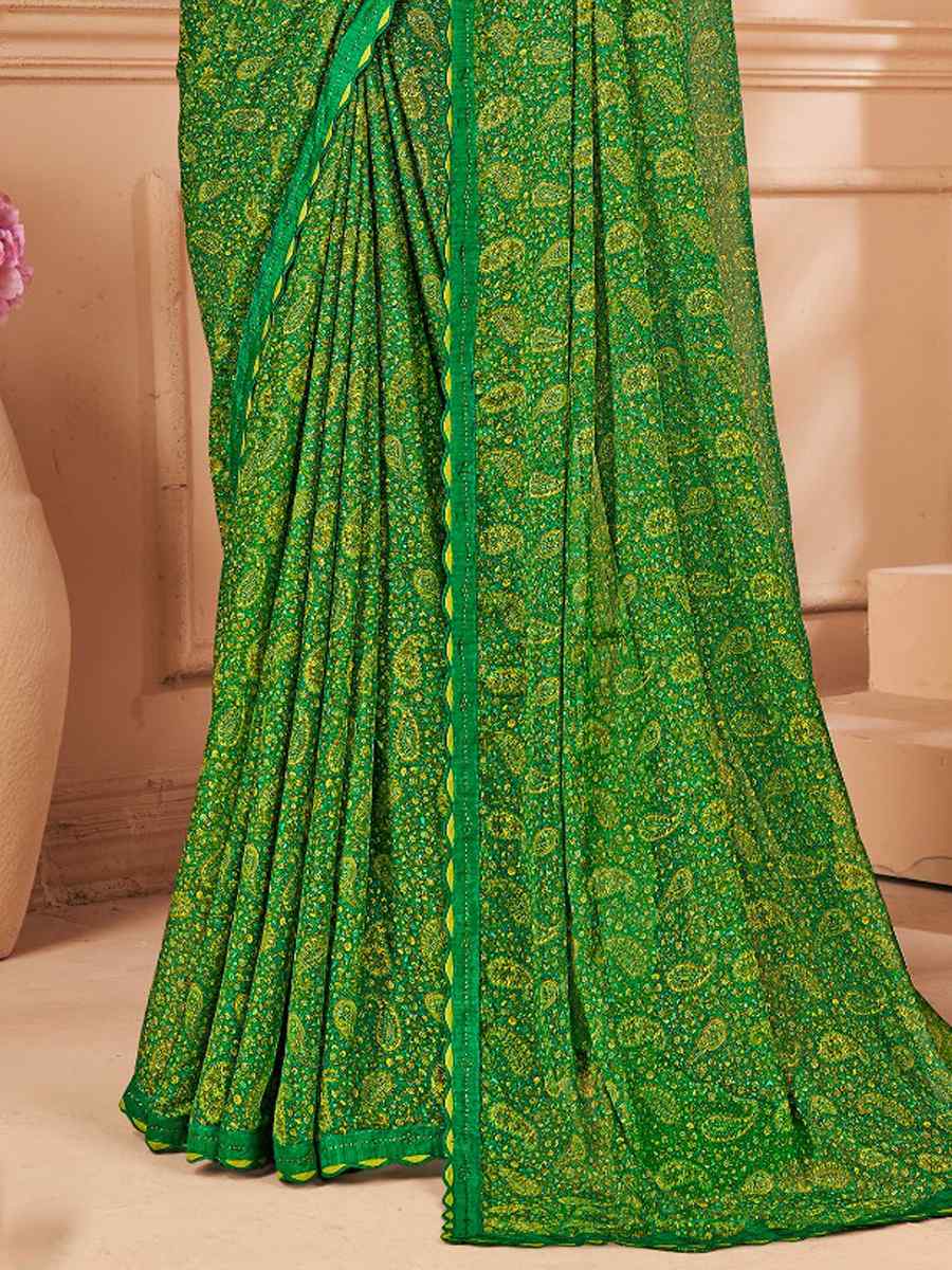 Green Chiffon Printed Festival Casual Contemporary Saree