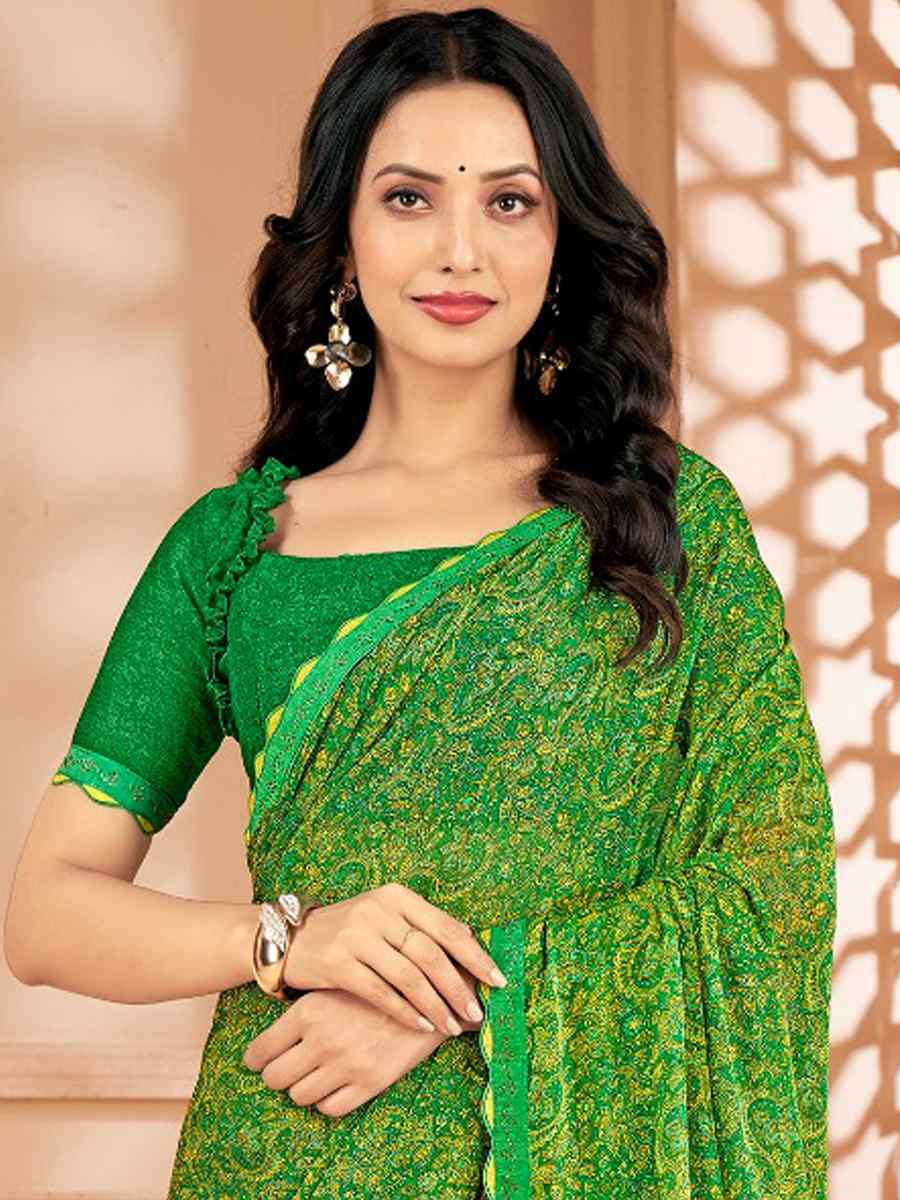 Green Chiffon Printed Festival Casual Contemporary Saree