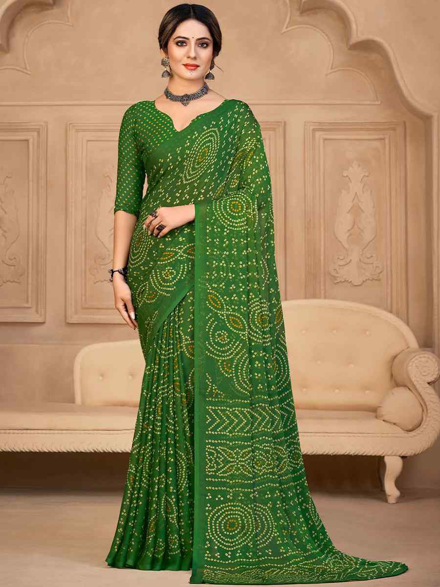 Green Chiffon Printed Festival Casual Contemporary Saree