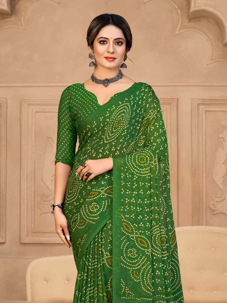 Green Chiffon Printed Festival Casual Contemporary Saree